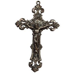 Vintage Chapel Sterling Silver Cross Crucifix Aged from Rosary Necklace